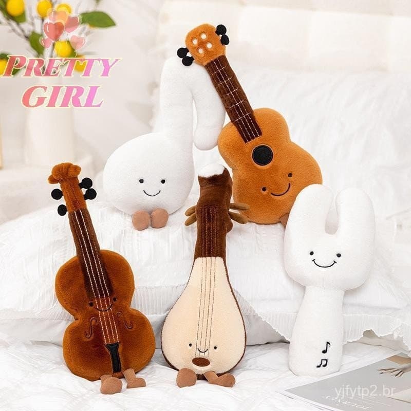 Brinquedos musicais de pelúcia fofos, violino, guitarra, pipa, diapasão, notas musicais, bonecos macios, desenhos animad
