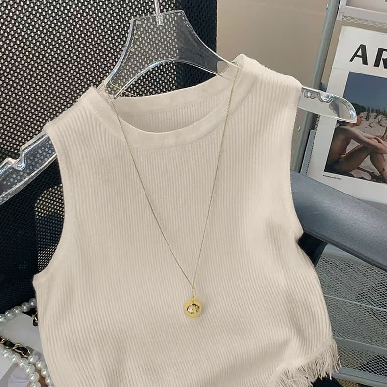Camisola de malha sem mangas Irregular com borla de damasco para meninas quentes