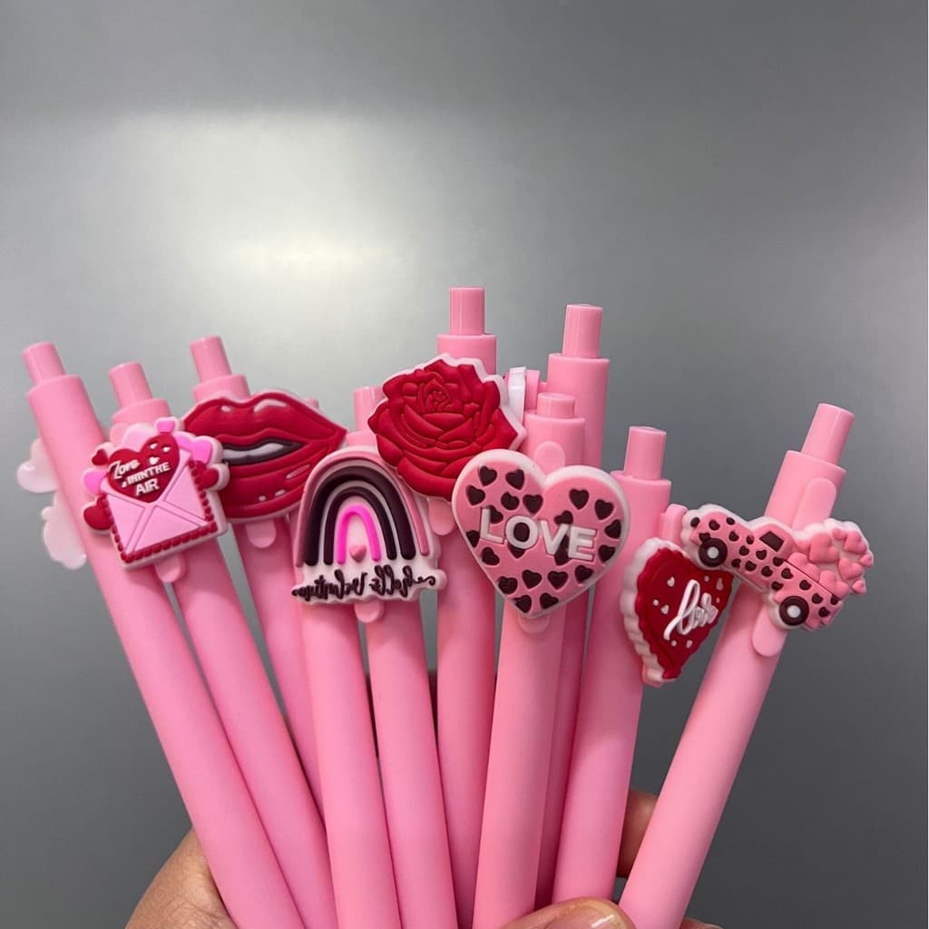 Caneta esferográfica criativa em formato de coração com botão de pressão para o Dia dos Namorados, design de caneta de g