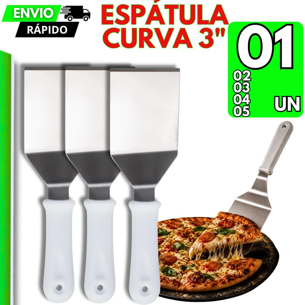5/4/3/2/1 Espátula Curva para Pizza Aço Inox Hambúrguer Bolo Cabo Plástico Hamburgueria