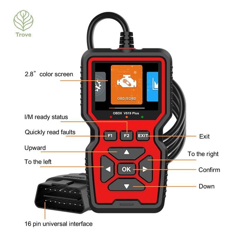 Trove V519 Plus Auto OBD2 Scanner Leitor DTC De Dados Ao Vivo Suporta Teste De Bateria Para Solução De Problemas De Veíc