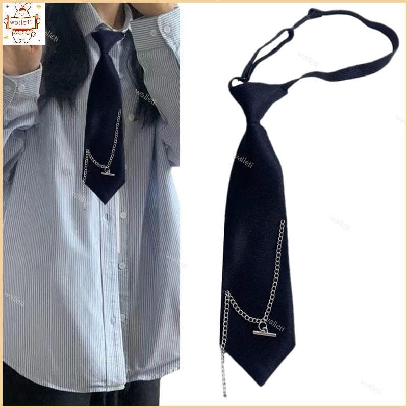 Estudante Pré Amarrado Laços Preepy Olhar Decorativo Pino Corrente Metal Gravata Escura Cravat