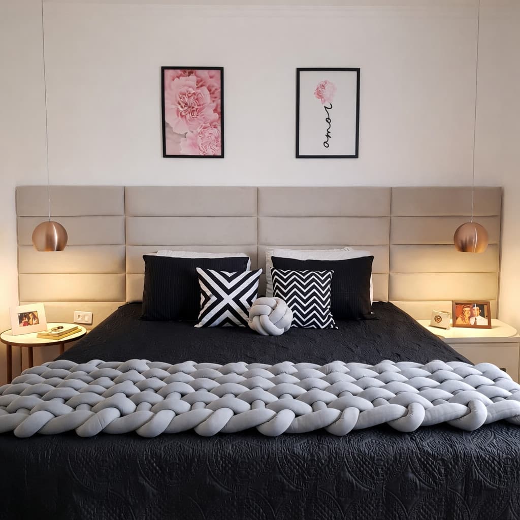 Peseira Nó Escandinavo 1,30m para Cama Solteiro | Manta Decorativa Moderna e Aconchegante