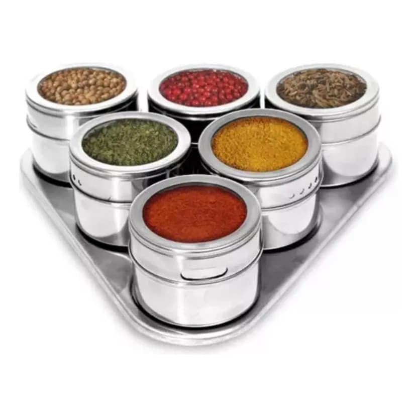 Ke home - Jogo Porta Condimento Temperos com 7 Peças Inox Com Imã