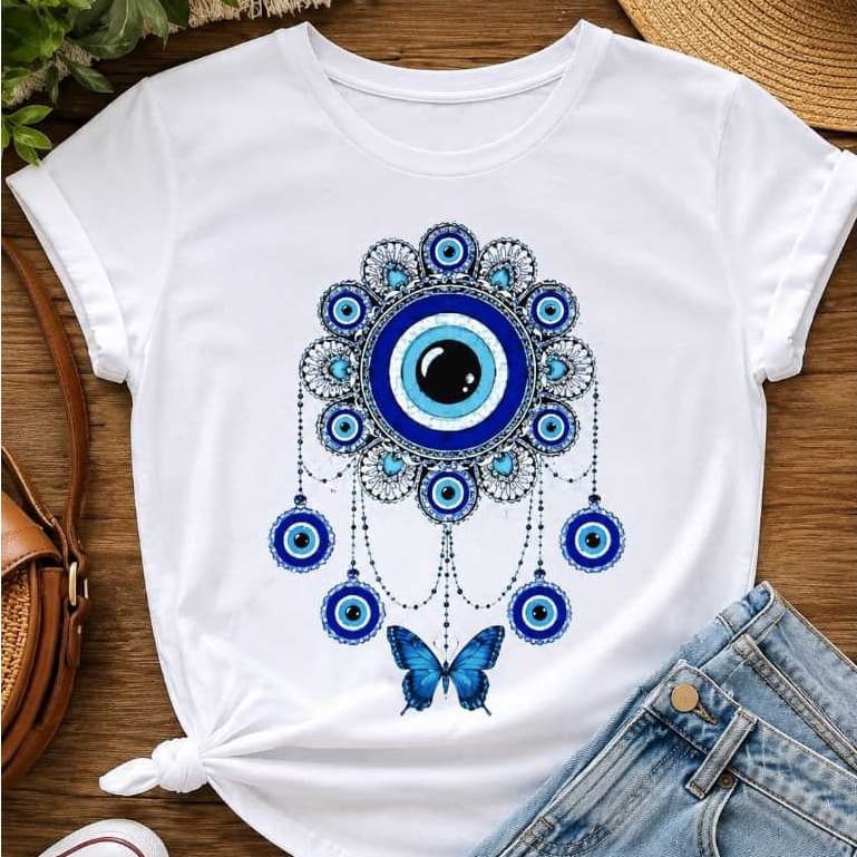 Camiseta Feminina Olho Grego Mandala – Proteção, Estilo e Elegância