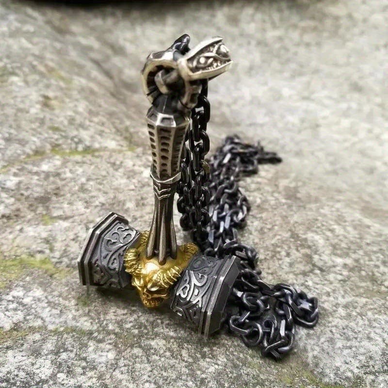 Vintage Viking ouro crânio martelo pingente colar amuleto Punk nórdico estilo norueguês jóias 4POL