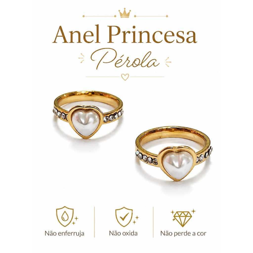 Anel Feminino Princesa Pérola No Aço Inoxidável Não Enferruja