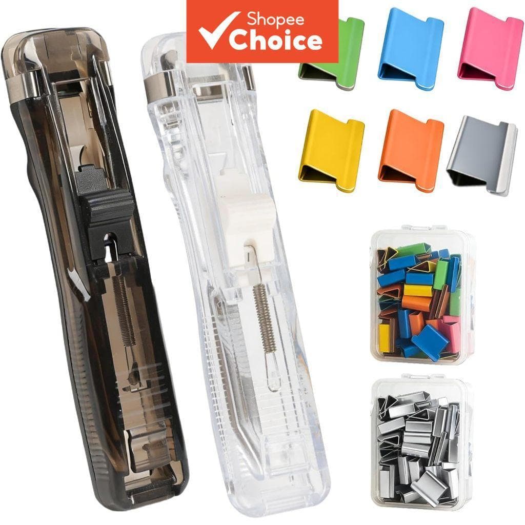 Grampeador Acrílico Com Clipe De Pressão , 2 Peças , Conjunto 50 Prata , 50 Clipes Coloridos , Dispensador Transparente