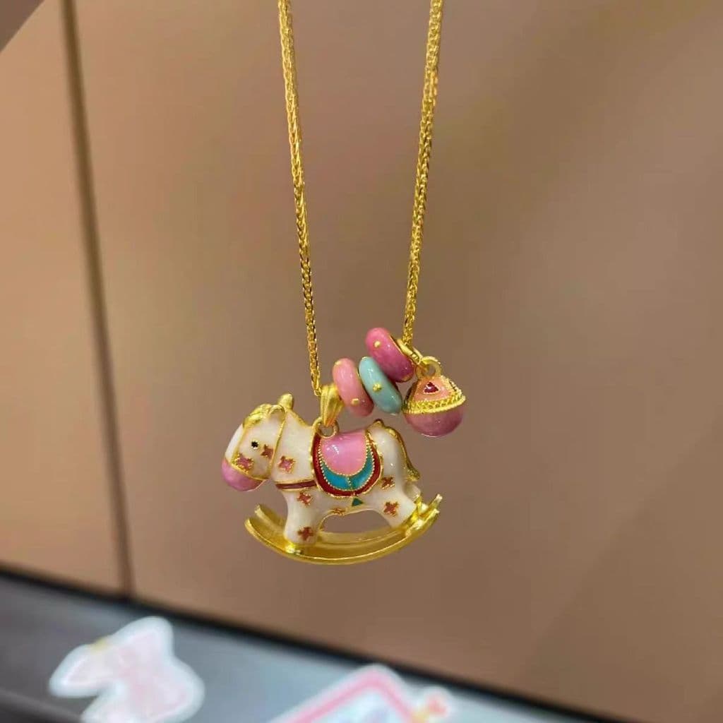 Esmalte Dos Desenhos Animados Pingando Óleo Carrossel Pingente Colar Colorido Dopamina donut Clavícula Corrente