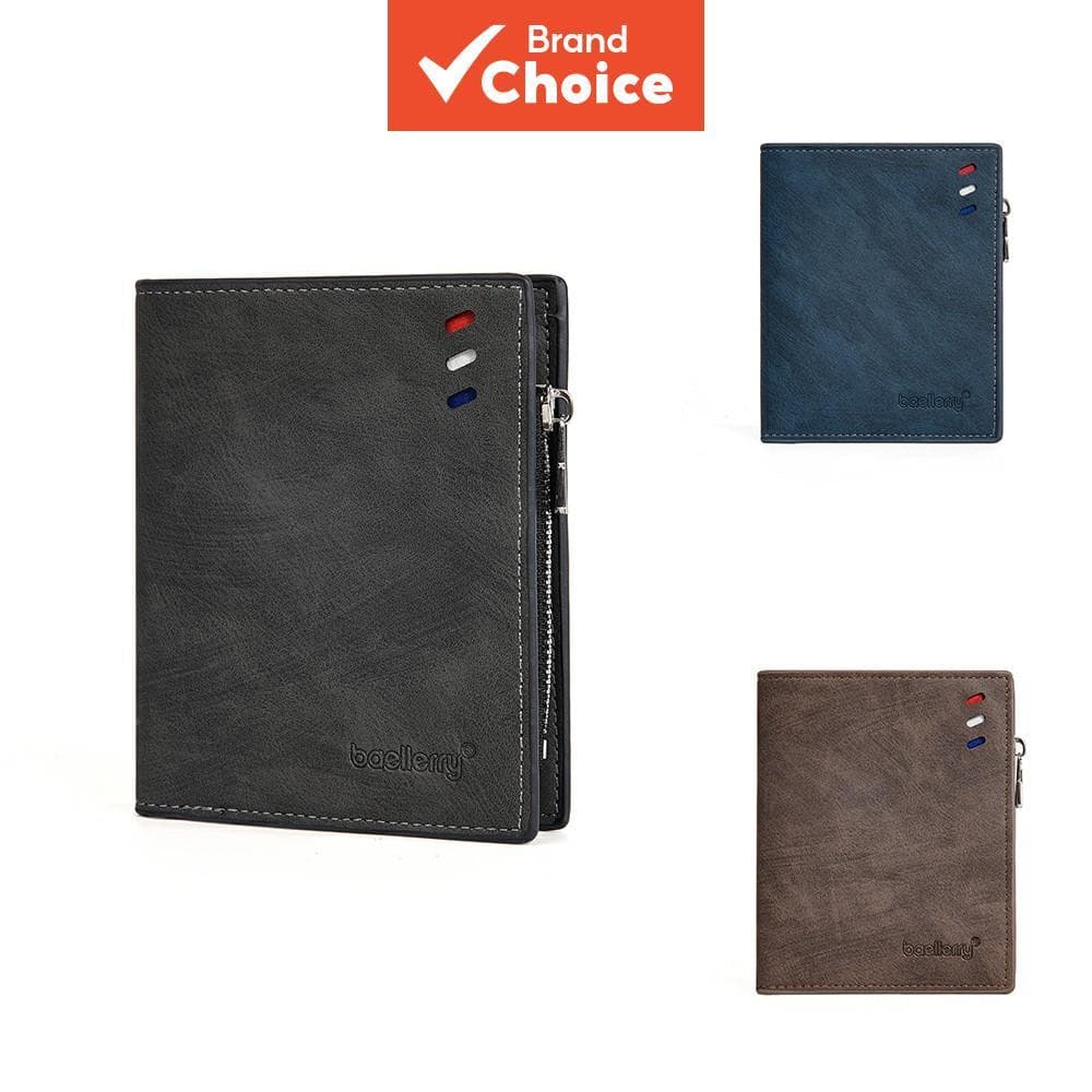 BAELLERRY Carteira Bifold Masculina Fosca Bolsa Vintage Porta Cartão Com Zíper Lateral Couro PU Multi Slots Viagem De Ne