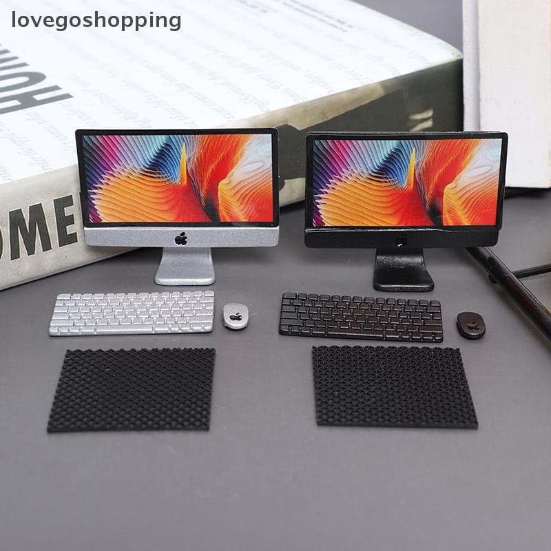 [lovego] 1/12 Mini Computador + Mouse + Teclado Modelo De Papelaria Para Casa De Bonecas Em Miniatura BR