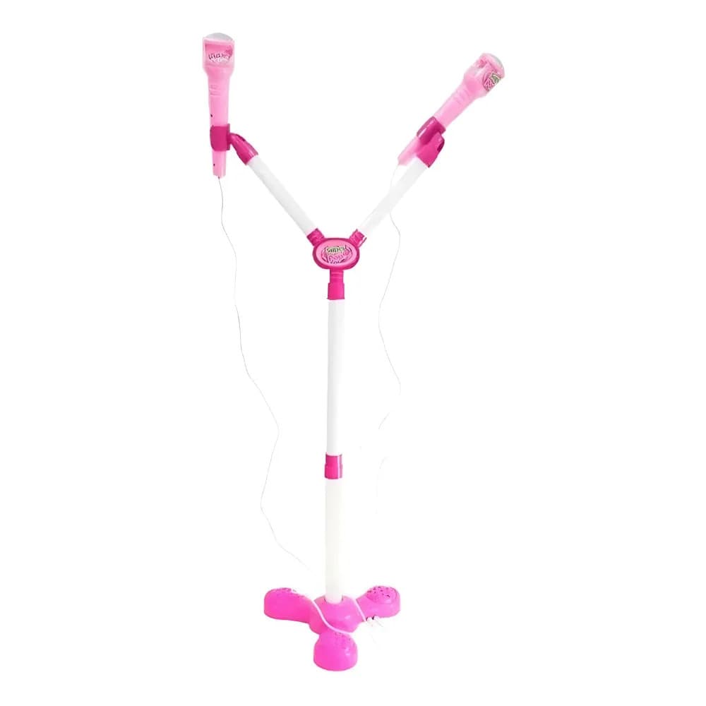 Microfone Infantil Duplo com Pedestal Ajustável para Karaokê