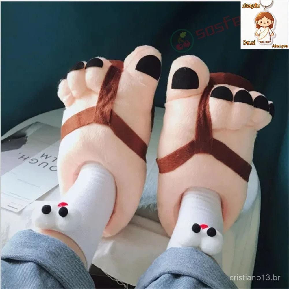 Chinelos Engraçados , Sapatos De Algodão Com Pés Grandes Dedo Grande , Inverno Engraçado , Macio , Quente , Desen