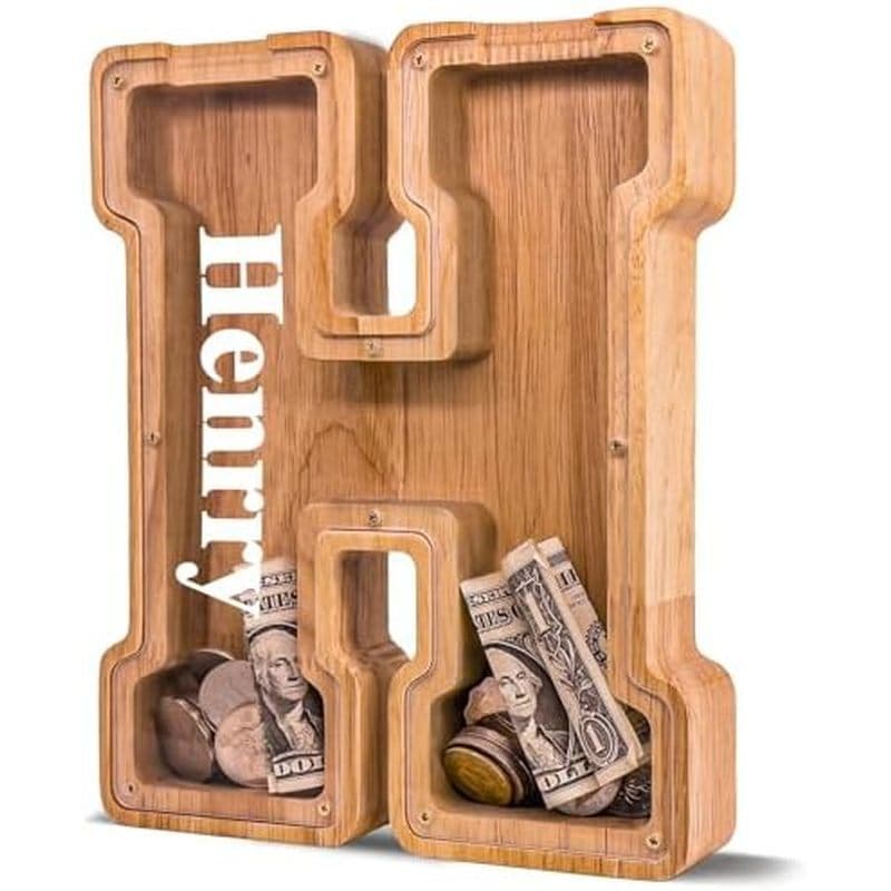 Mealheiro Com Letras De Madeira Para Crianças Maiores Meninos E Meninas Personalizado Banco De Moedas Inicial Dinheiro I