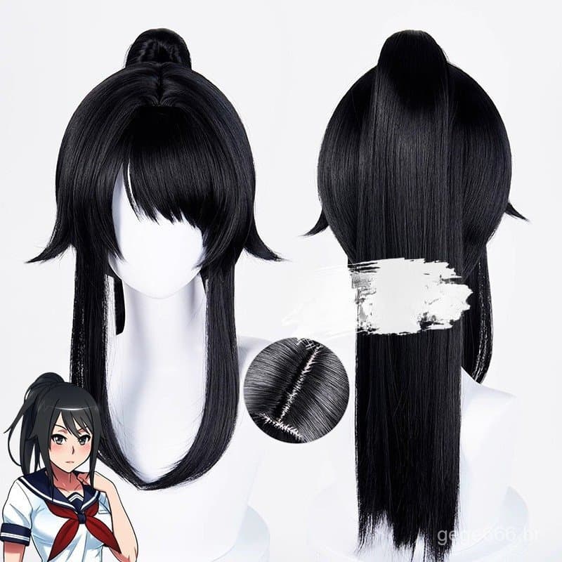 Peruca de Cosplay Yandere Simulator Ayano Aishi com Rabo de Cavalo Longo, Cabelo Sintético Resistente ao Calor