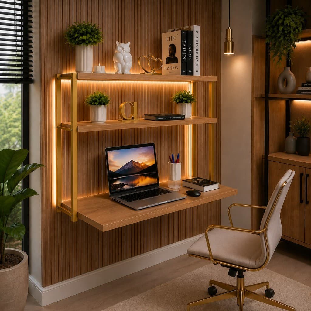 Escrivaninha Para Quarto Home Office Mesa Para Computador Penteadeira Industrial Suporte Dourado