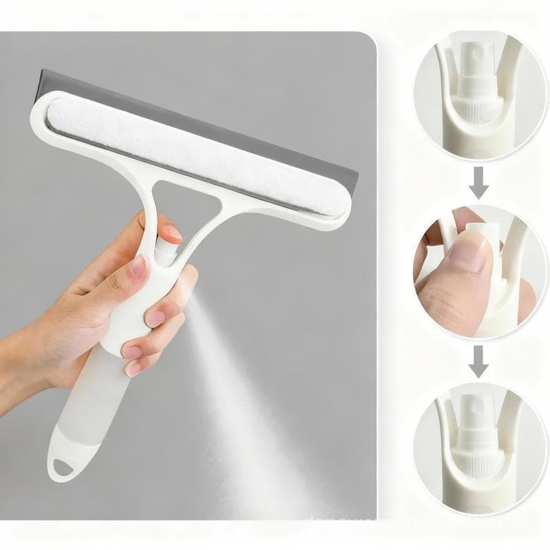 Raspador de Limpeza de Janelas 3 em 1, com Cabo e Esponja com Pulverizador, Ferramenta de Limpeza Doméstica Multifuncion