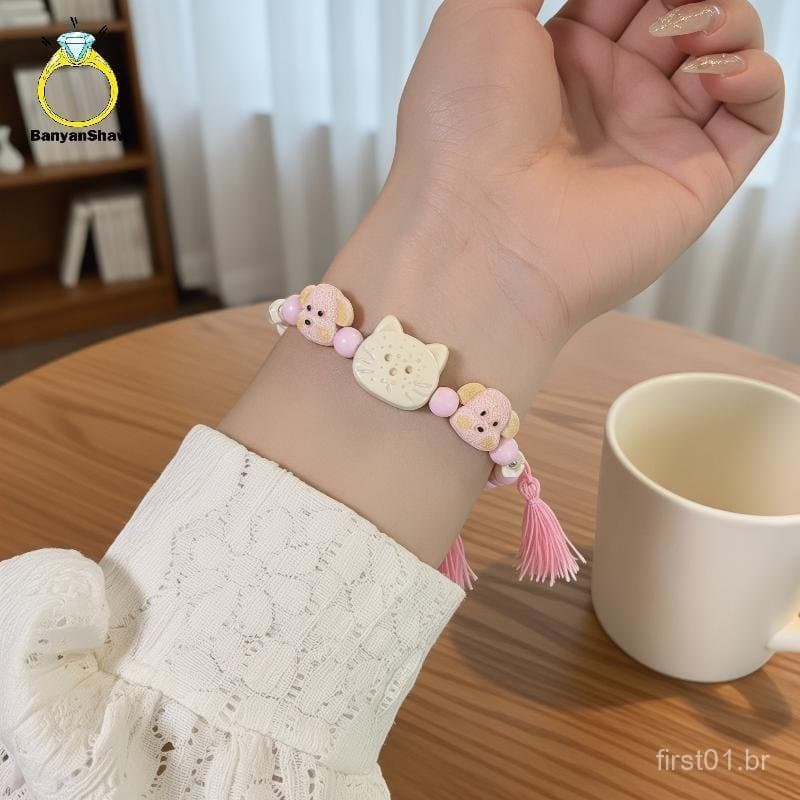 As mulheres adoram pulseiras de cerâmica com gatinhos em tamanho 1/4, um presente criativo com tema de filhotes, com con