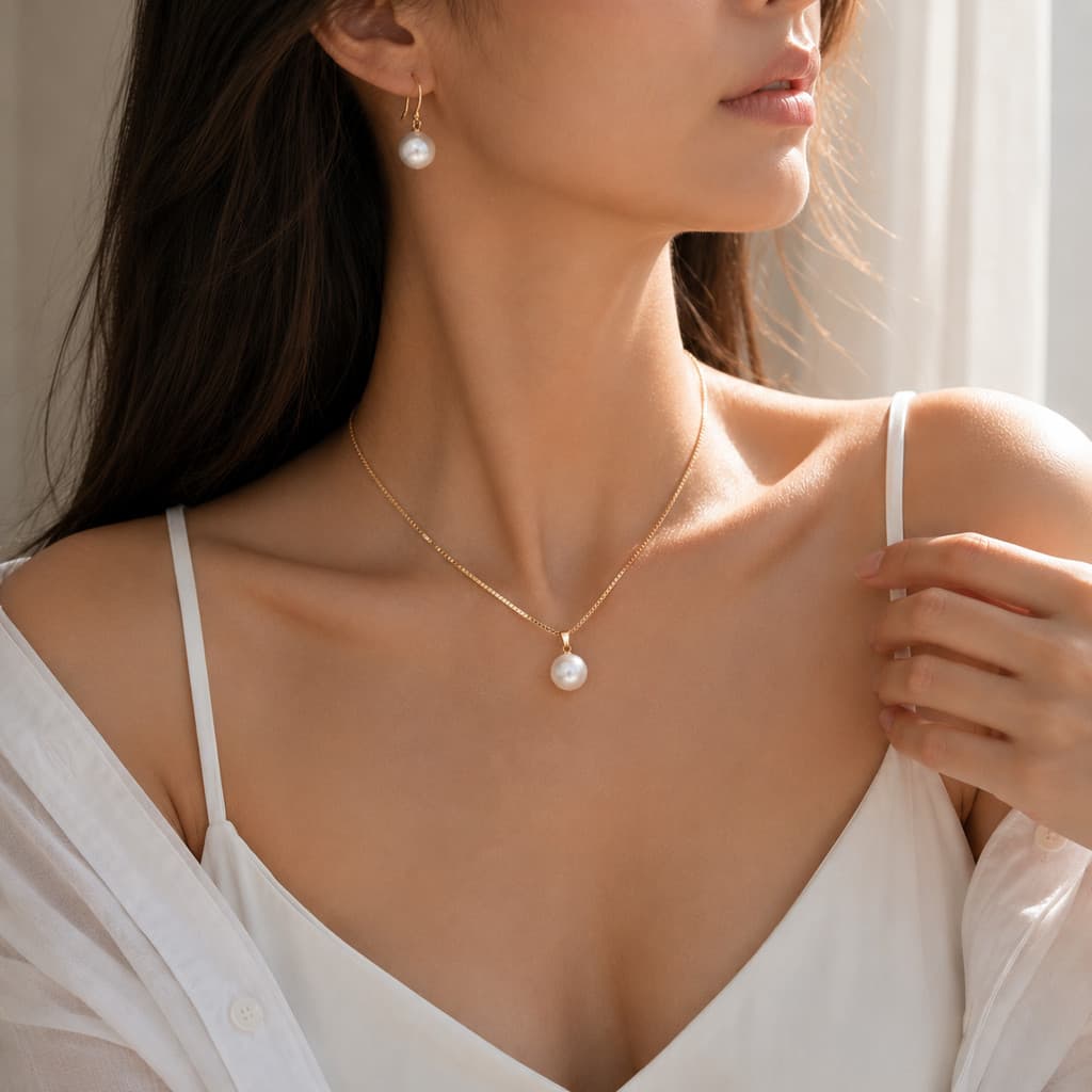 Kit Colar e Brinco Feminino Pérola Dourado Delicado Elegante Acessório Presente Mulher Festa Casamento