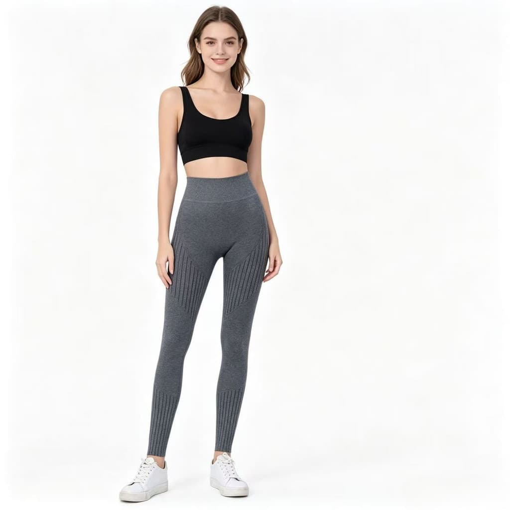 Calça Legging Cintura Alta Modeladora Canelada Diagonal Forrada com Fleece, Calça Térmica Feminina para Inverno
