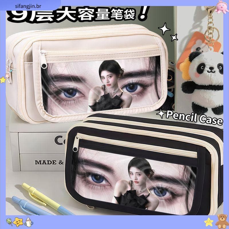 Ju Jingyi Estojo de estudante de grande capacidade, escola secundária, meninas, meninos, caixa de papelaria, estojo de l