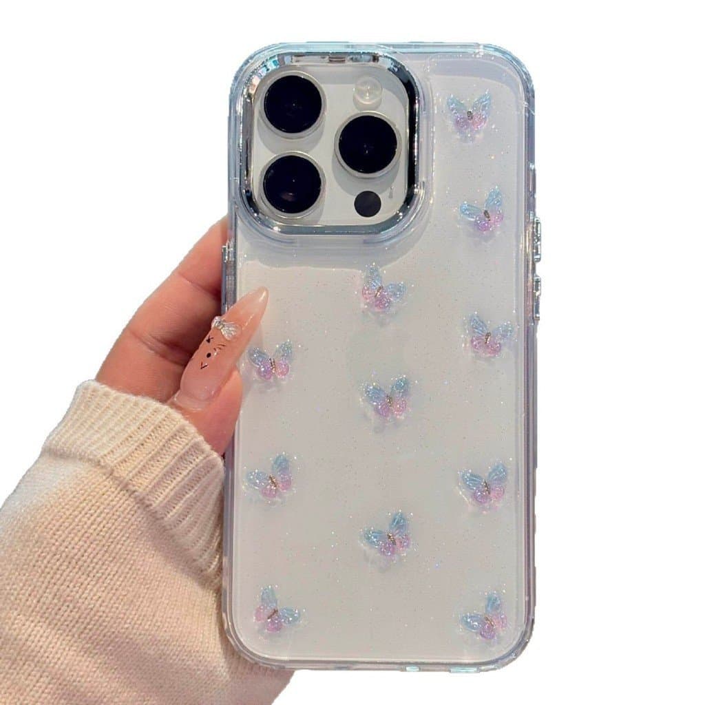 Capa de borboleta com glitter, moderna e simples, adequada para iPhone 17 Pro Max, capa minimalista de nicho para iPhone