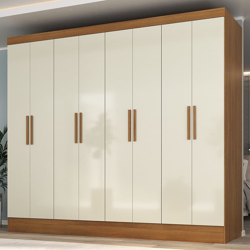 Guarda Roupa Casal 100% MDF 8 Portas 4 Gavetas Jatobá Yescasa Cinamomo/Off White Cinamomo/Off White