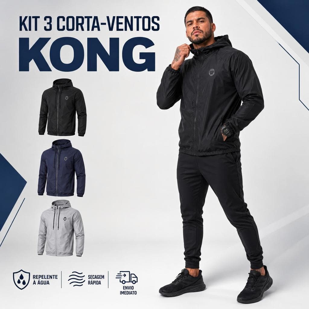 KIT 3 JAQUETAS CORTA-VENTO MASCULINAS KONG