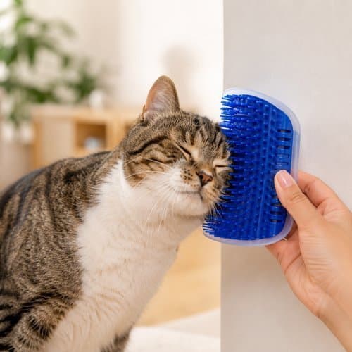 Escova Massageadora Gatos Coçador Interativo Pet Azul Animal Brinquedo Pelo Removedor