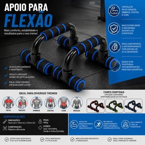Suporte Flexao Braço Fitness Com Pegador Antiderrapante Ajustavel Treino Resistência