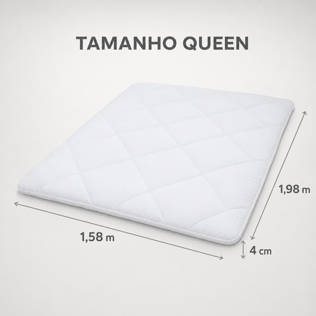 Pillow Top Queen 158x198cm Diamond 4cm Branco Sobrecolchão Macio para Cama