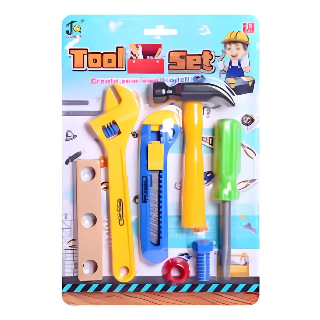 Kit Mini Oficina Infantil Com Martelo Chave Fenda 7 Peças