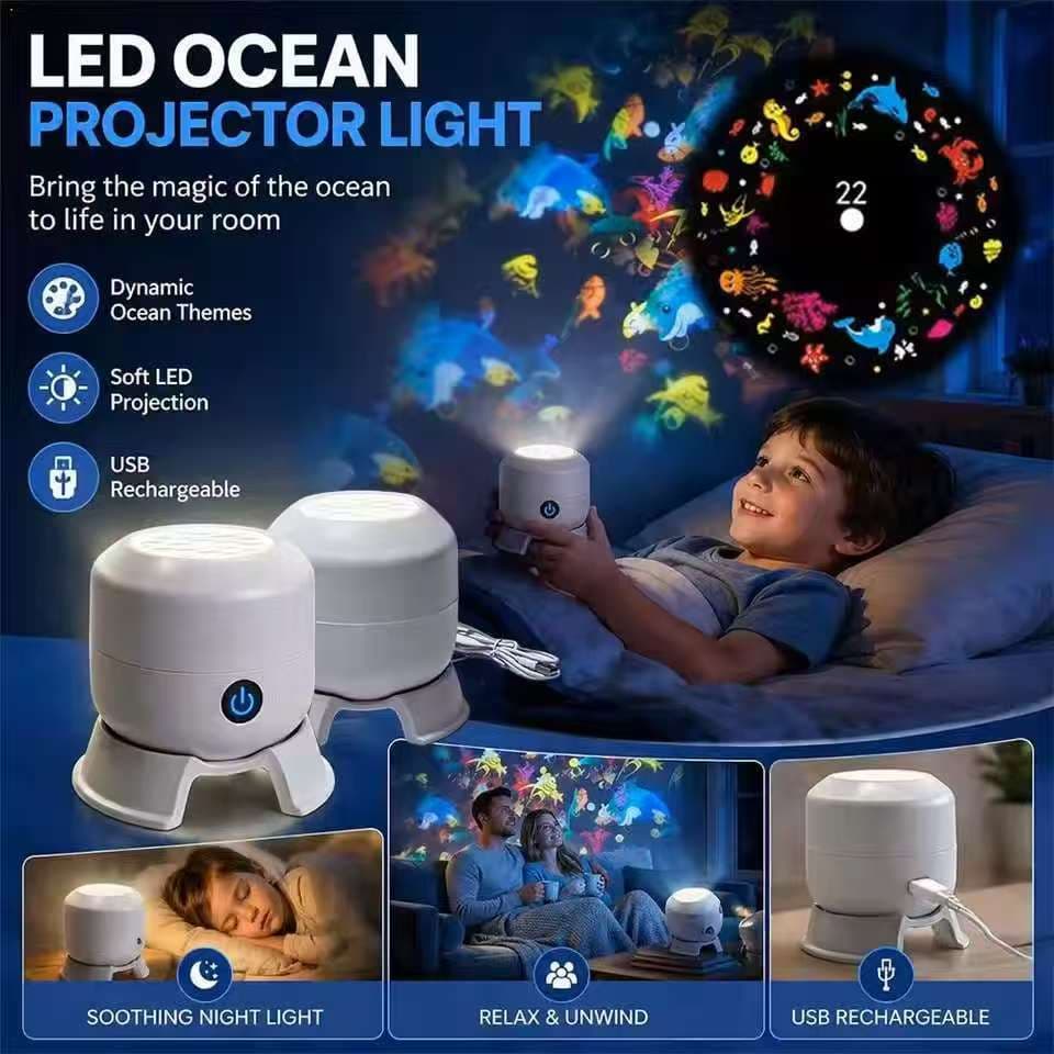 USB Recarregável Oceano Projetor Luz LED Noite Lâmpada Para Crianças Quarto Céu Estrelado Projeção Rotativa Atmosfera De