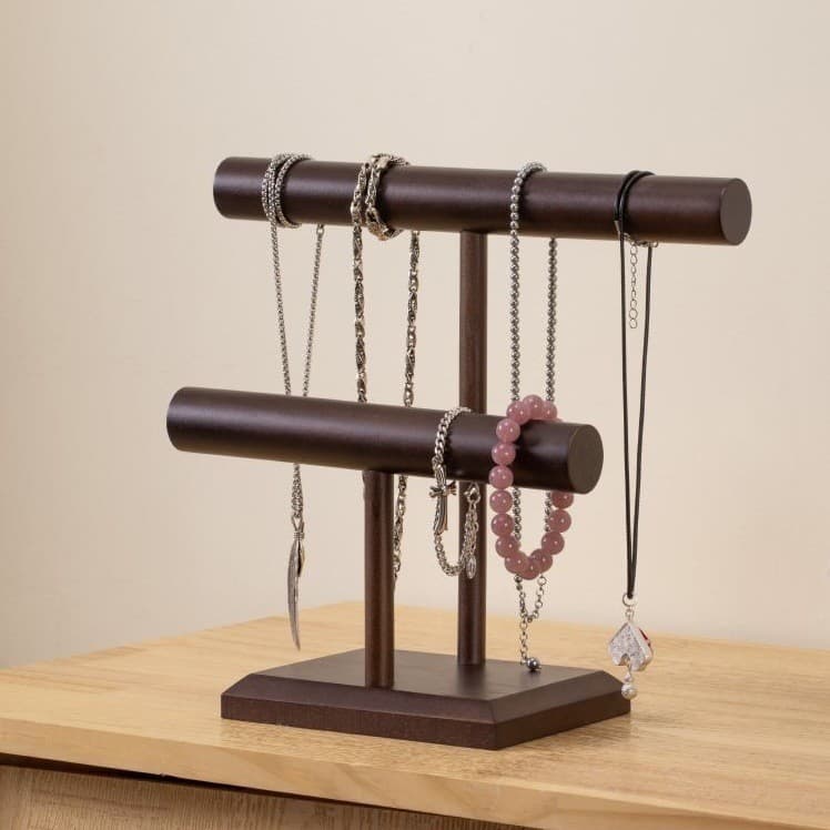 Suporte para joias em madeira maciça cor de nogueira preta, suporte para armazenamento de acessórios, suporte de exibiçã