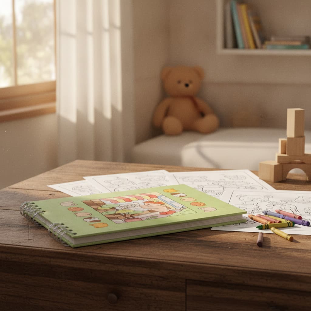 Livro de Colorir Premium Infantil Urso Bob Capa Dura Verde 50 Páginas Desenvolvimento Criativo