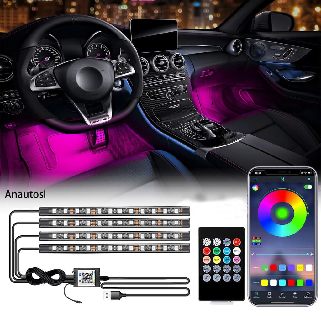 Neon LED Kit De Luz De Tira Ambiente Para Interior Do Carro RGB 5050SMD 12V De Atmosfera Lâmpada Decorativa Controle Rem