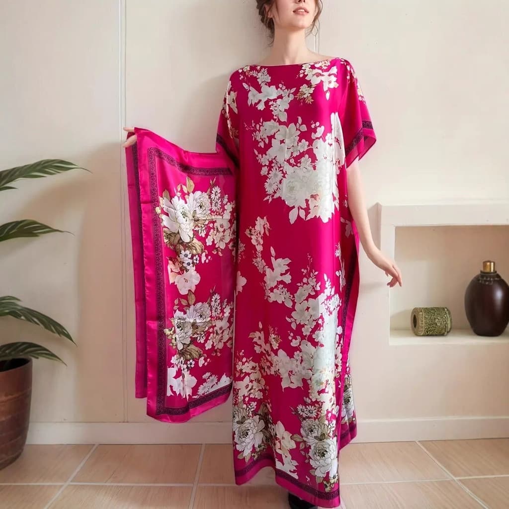 Novo Estilo Feminino Solto Robe Vestido Com Lenço Combinando , Moda Vermelho High-End Conjunto