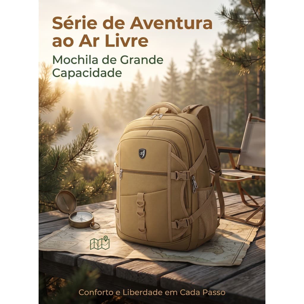 Mochila Grande para Viagem e Aventura com Vários Compartimentos, Alças Confortáveis e Amplo Espaço