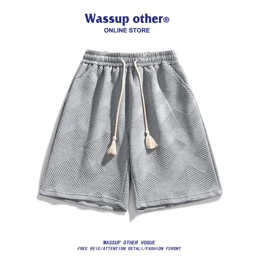 WASSUP OUTRO Japonês Cor Sólida Design Sensação Esportes Calças de Cinco Pontos Homens Verão Solto Shorts Casuais Estilo