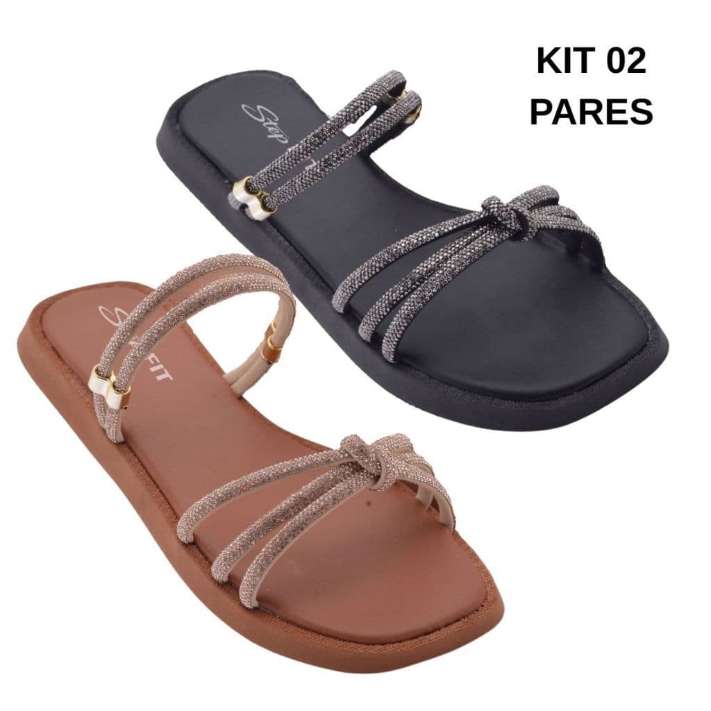 Kit 02 Pares Sandália Rasteirinha Feminina Confortável Flat Casual Antiderrapante Envio Imediato