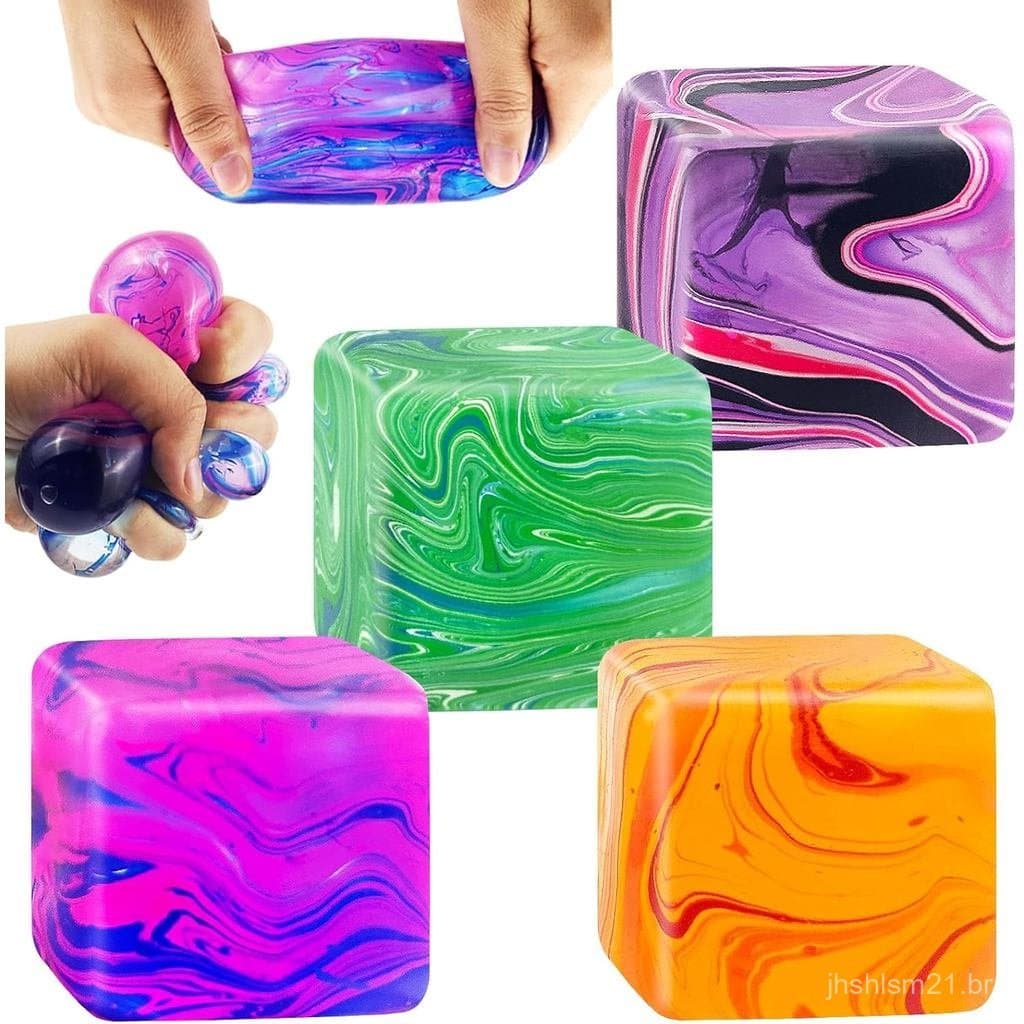 4 Peças de Brinquedos Fidget Cube com Textura Colorida, Bolas Antiestresse para Crianças e Adultos, Squishies para Alívi