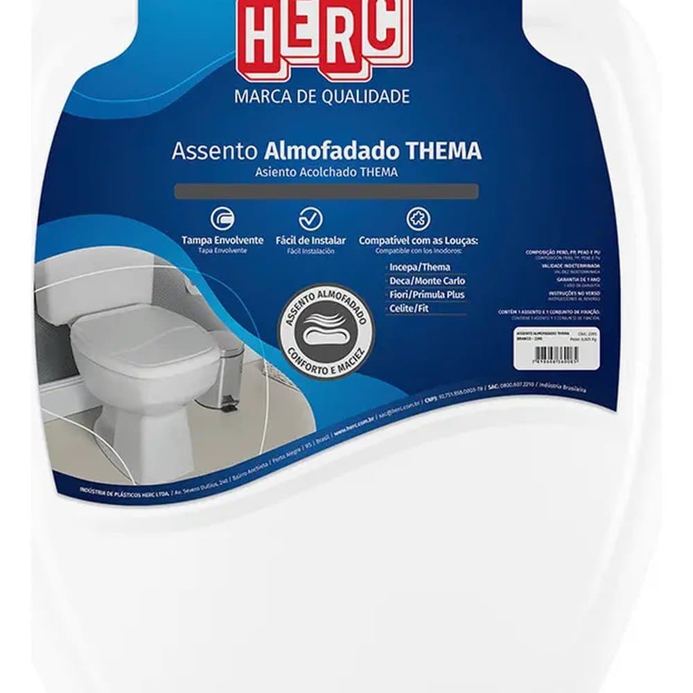 Assento Sanitário Almofadado Quadrado Thema Branco Herc