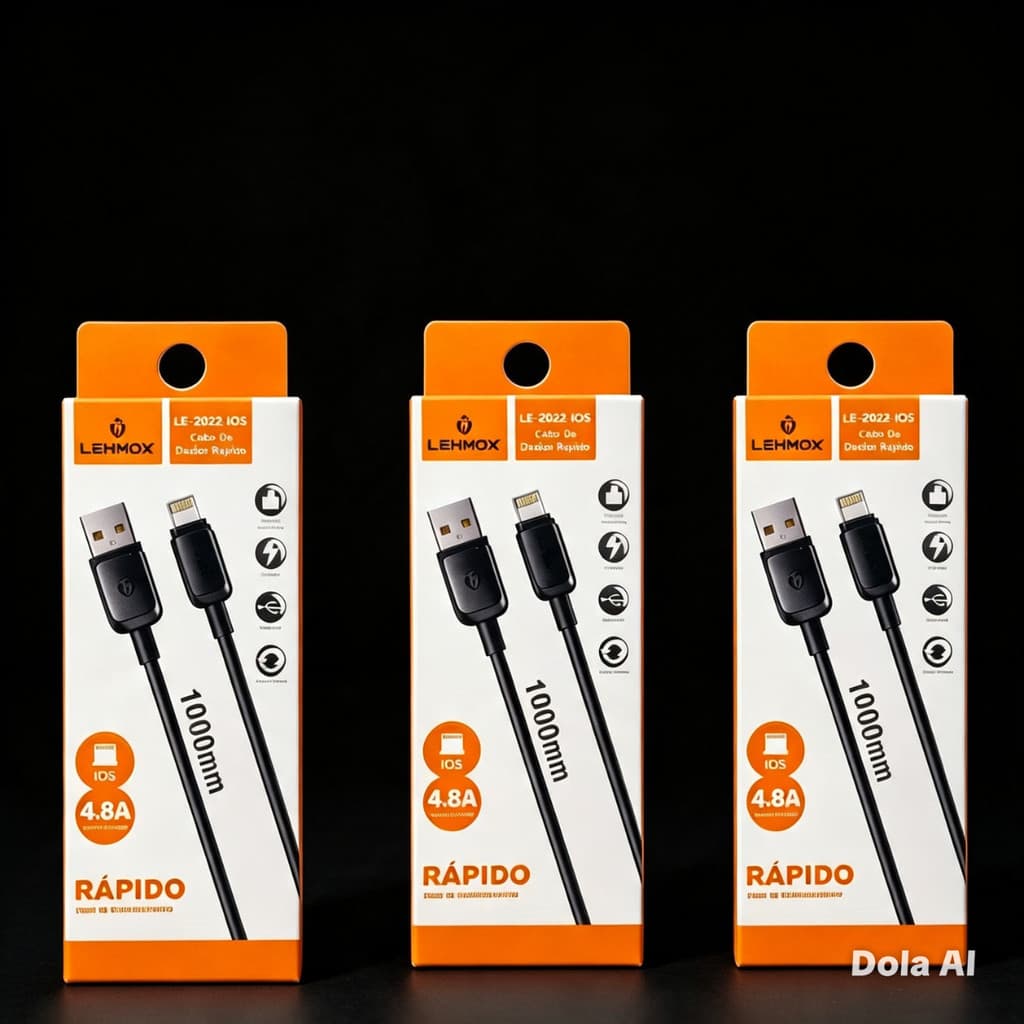 Kit 3 Cabos pretos Carregadores Lightning USB para iPhone –  Carregamento Rápido