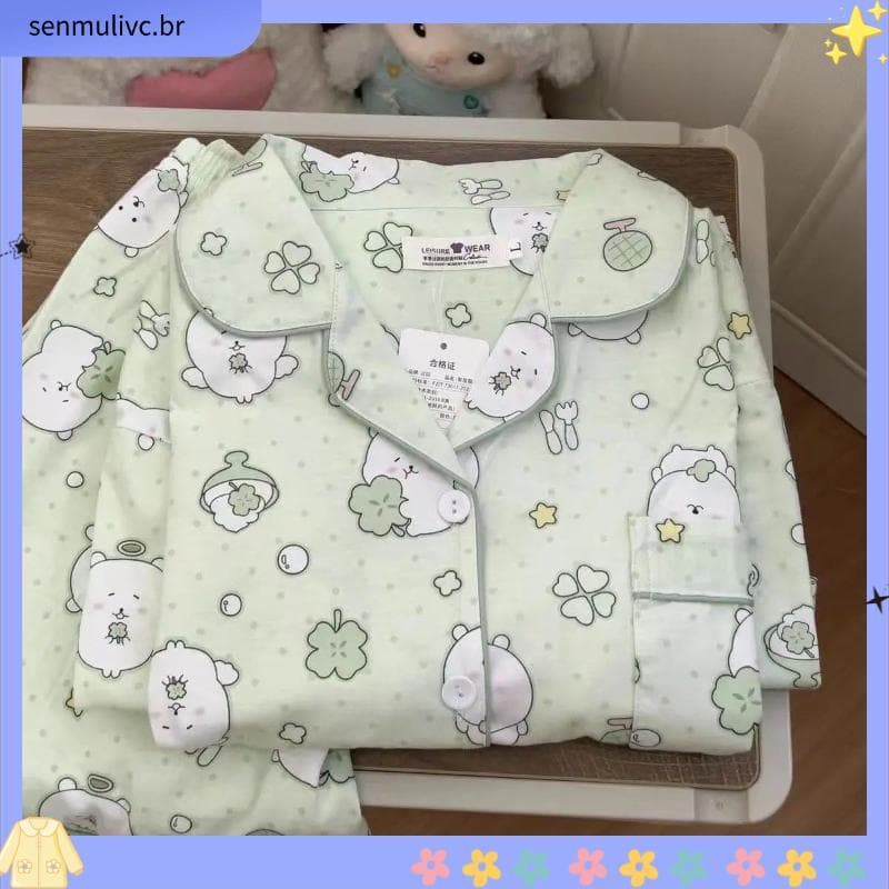 Pequeno fresco Floral pijamas feminino verão fino de manga curta estilo princesa Cardigan doce estilo fino influenciador