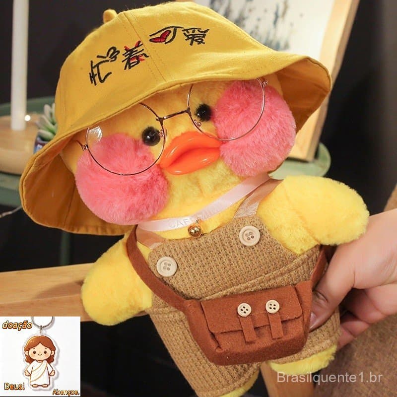 Kawaii 30cm Bonito Lalafanfan Café Pato Com Pano Brinquedo De Pelúcia Recheado Animal Macio Boneca Travesseiro Criativo