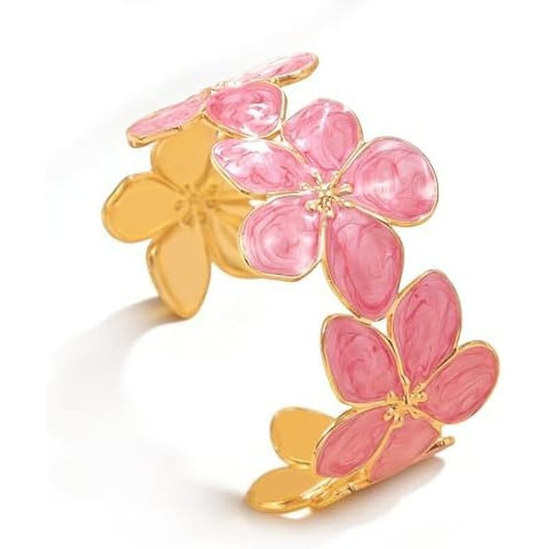 Pulseira Robusta De Flor Rosa Moderna Quente Ajustável Punhos Florais Abertos Joias Extravagantes Acessórios De Vestido