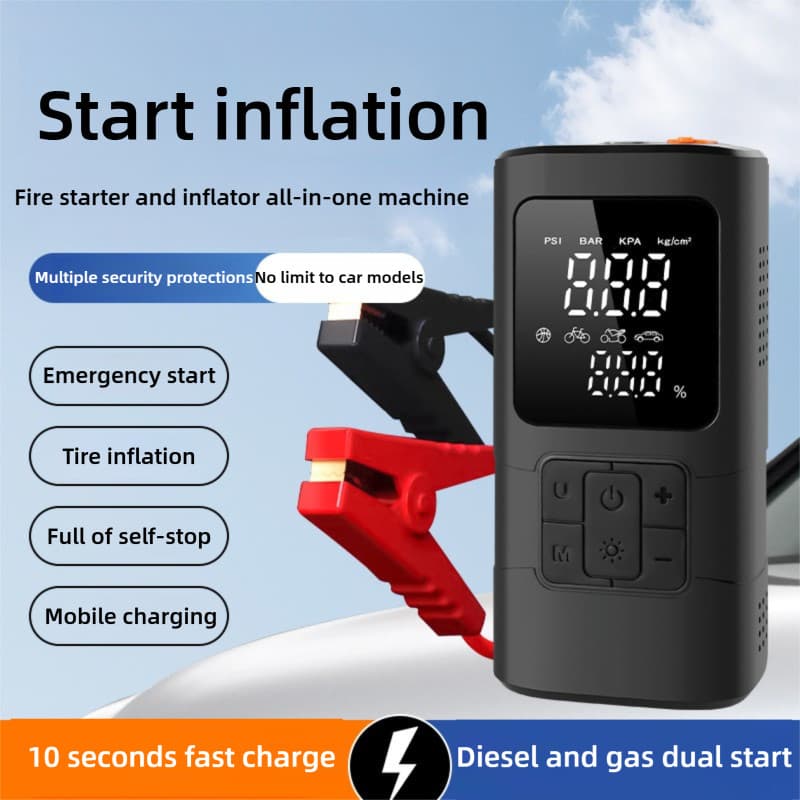 Compressor de ar para carro e fonte de energia de emergência, dispositivo tudo-em-um