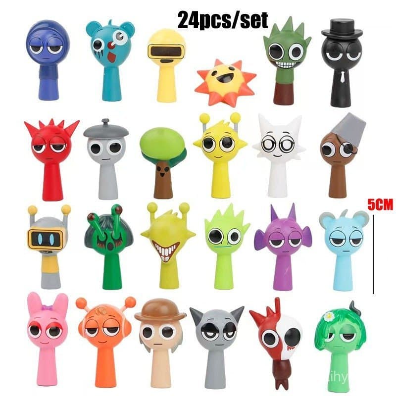 Sprunki Toys Conjunto de 24 Peças Incredibox Figura de Ação Simon Raddy Jevin Modelo Colecionável