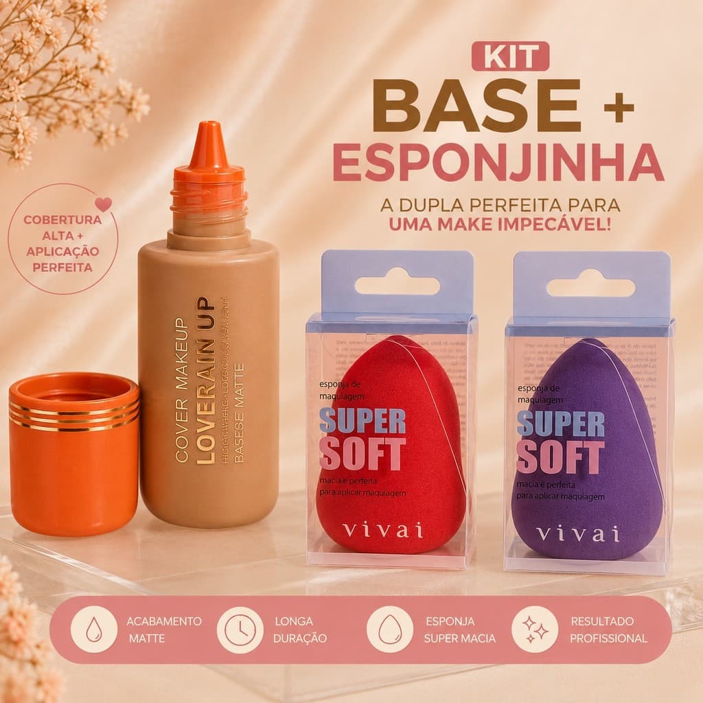 Kit Base Love Rain Matte + Esponja de Maquiagem