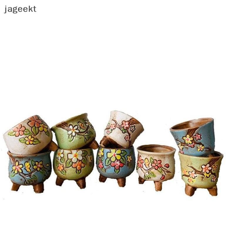 [jageekt] Vaso De Flores Carnudo Simples Coreano , Cerâmica Pintada À Mão , Pote De Polegar Fresco Grossa , Permeável ,